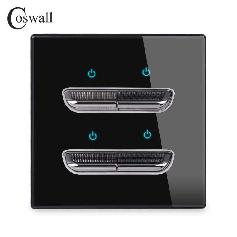 Black Glass Panel Toggle Switch with LED Wall Socket Set