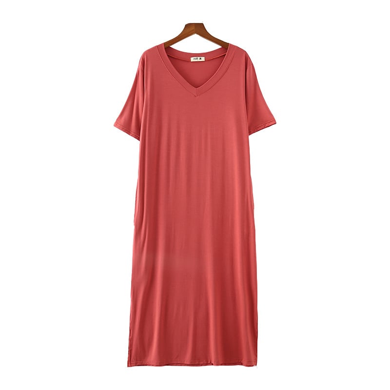 Women's V-Neck Modal Long Dress with Side Split