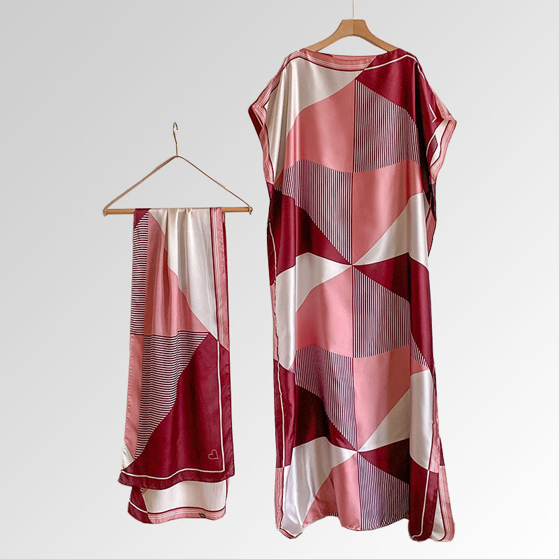 Beach vacation faux silk scarf dress
