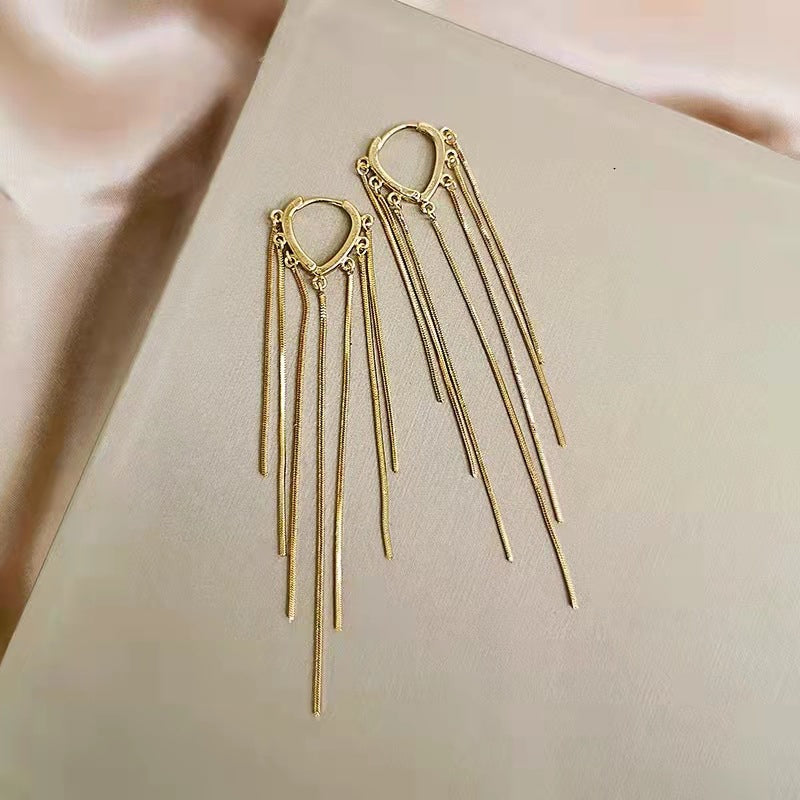 Long metal tassel ear pins