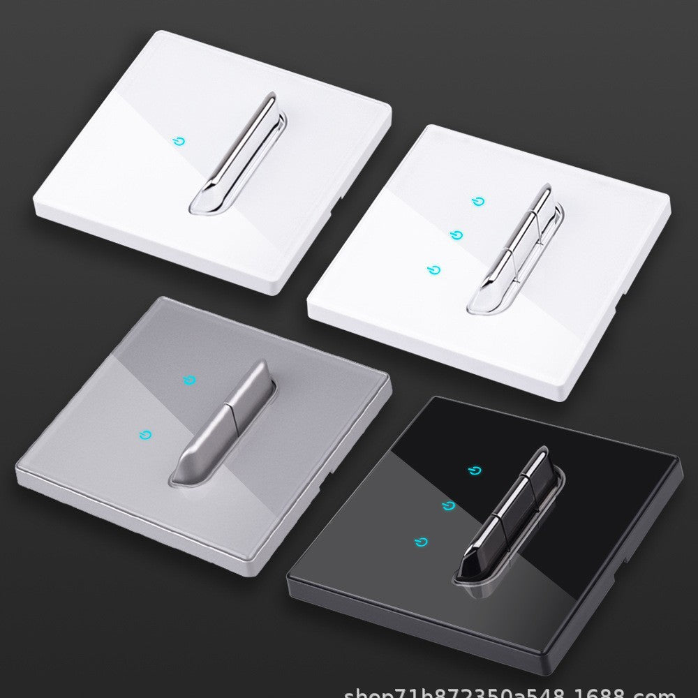 Black Glass Panel Toggle Switch with LED Wall Socket Set