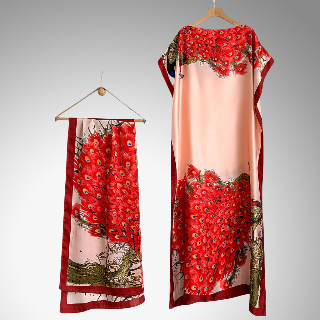 Beach vacation faux silk scarf dress