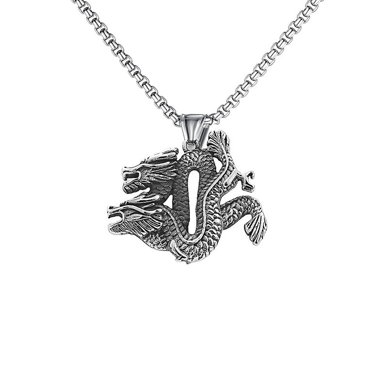 domineering double wolf head titanium steel pendant necklace
