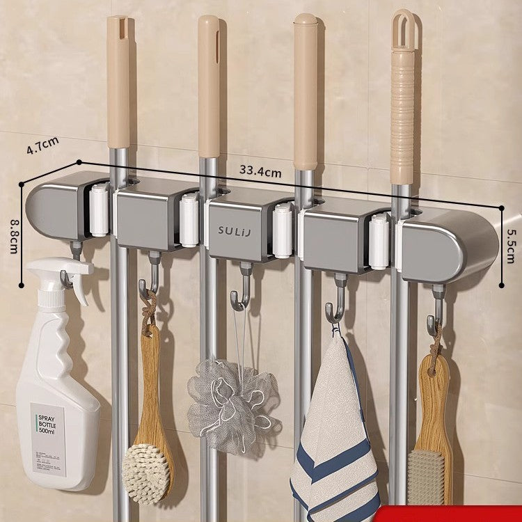 Mop rack, non-perforated hook, storage and hanging rack