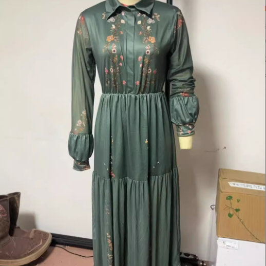 Long-sleeved printed long dress