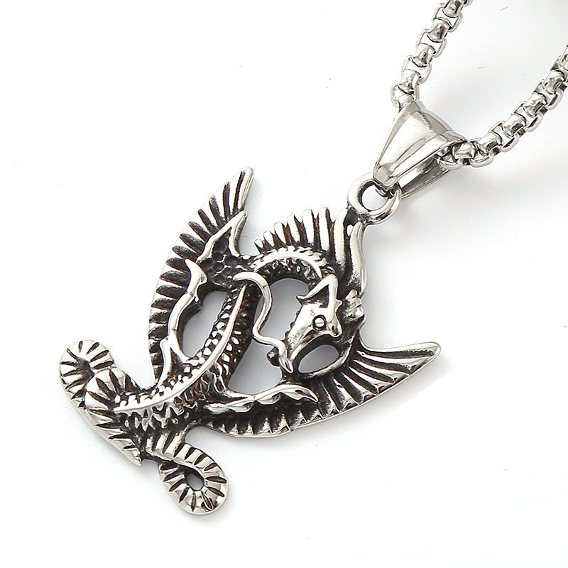 domineering double wolf head titanium steel pendant necklace