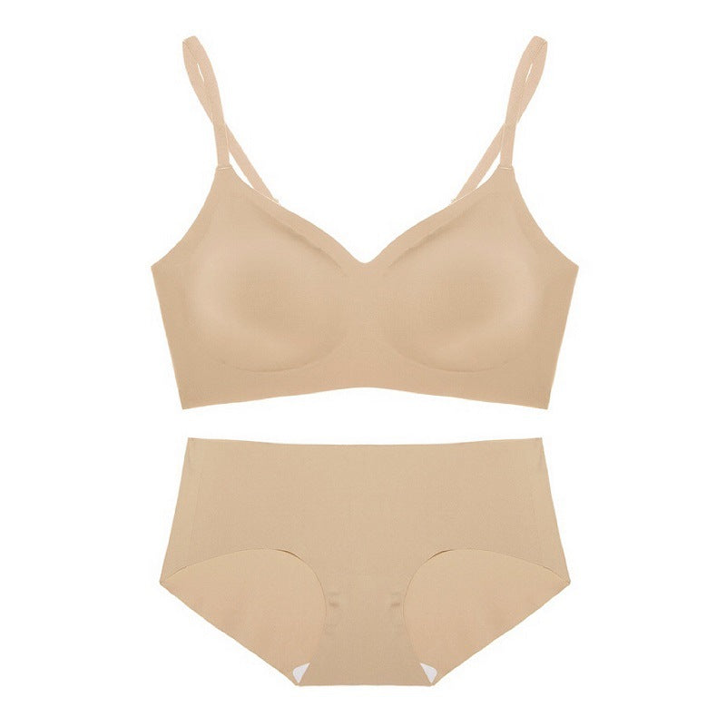 Seamless Wireless Bra Set with Adjustable Straps and Cotton Panty