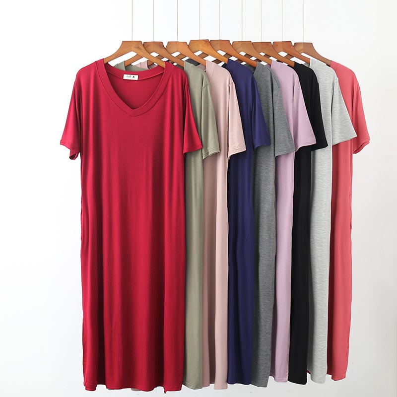 Women's V-Neck Modal Long Dress with Side Split