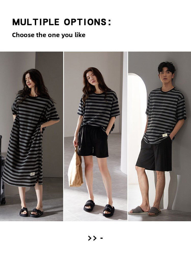 Pure cotton short-sleeved striped pajamas