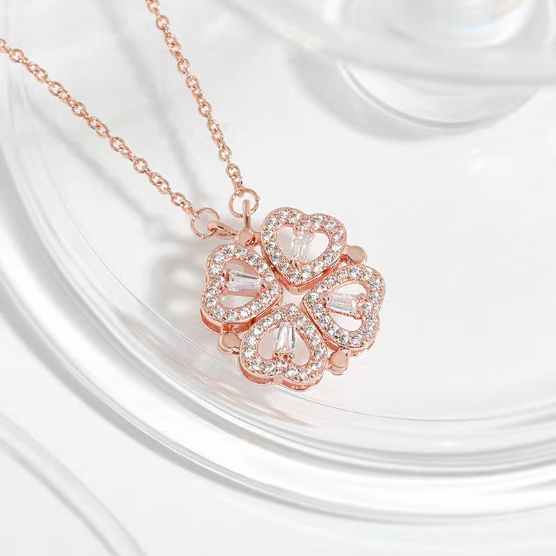 Copper Plated Love Four-Leaf Clover Necklace