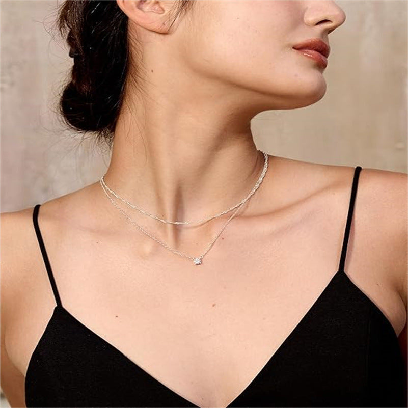 Double-Layer Cubic Zirconia Water Ripple Necklace