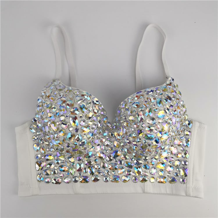 Colorful diamond strapless halter top