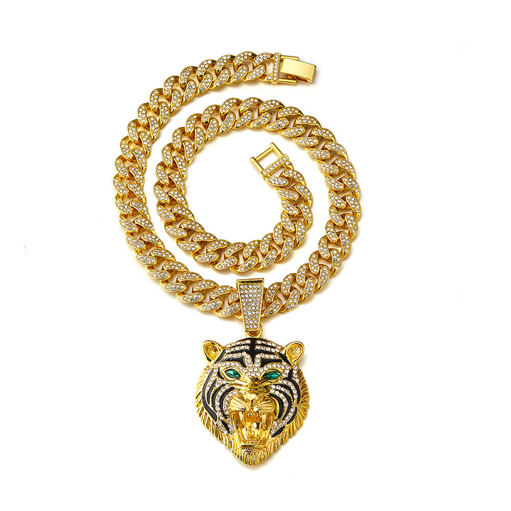 Animal Zinc Alloy Diamond Pendant Cuban Chain Necklace