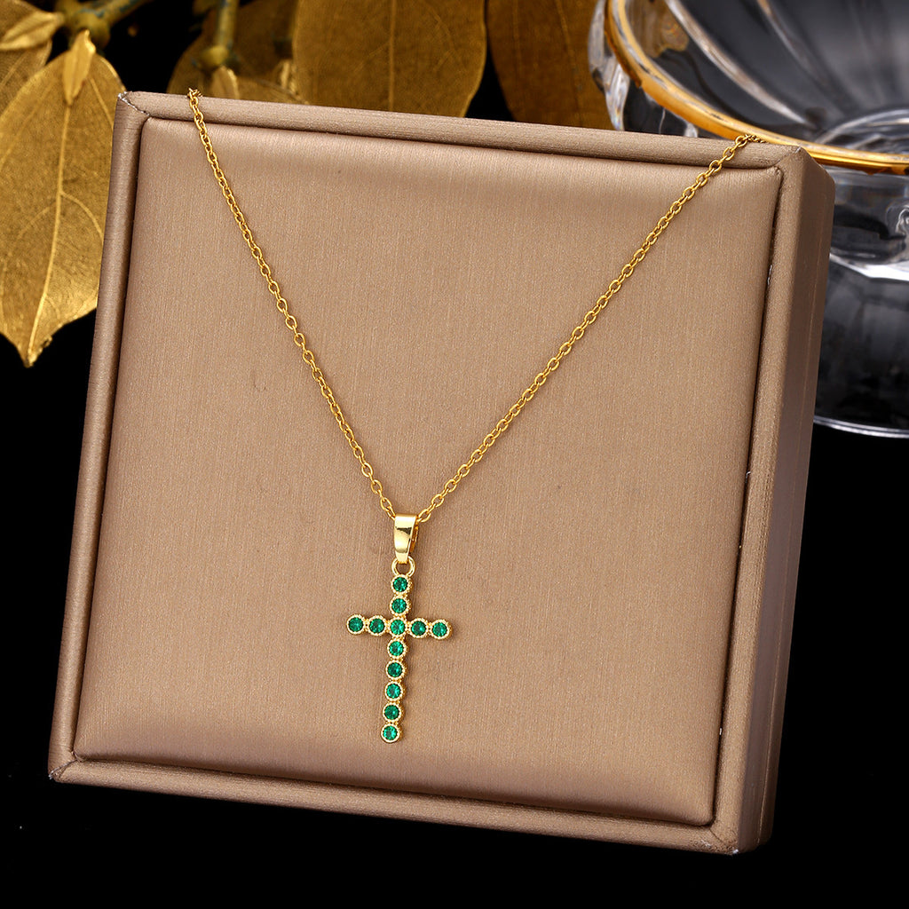Gold Cross Necklace Set with Large Diamonds