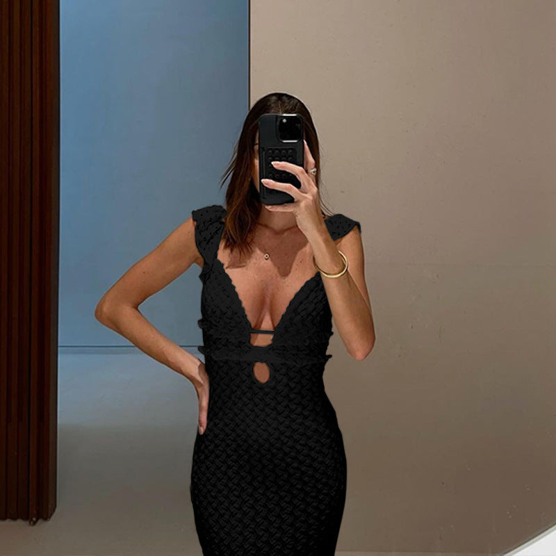 Women's Sexy V-neck Knitted Backless Long Dress