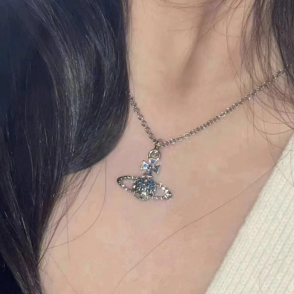 Saturn Diamond Accent Clavicle Necklace