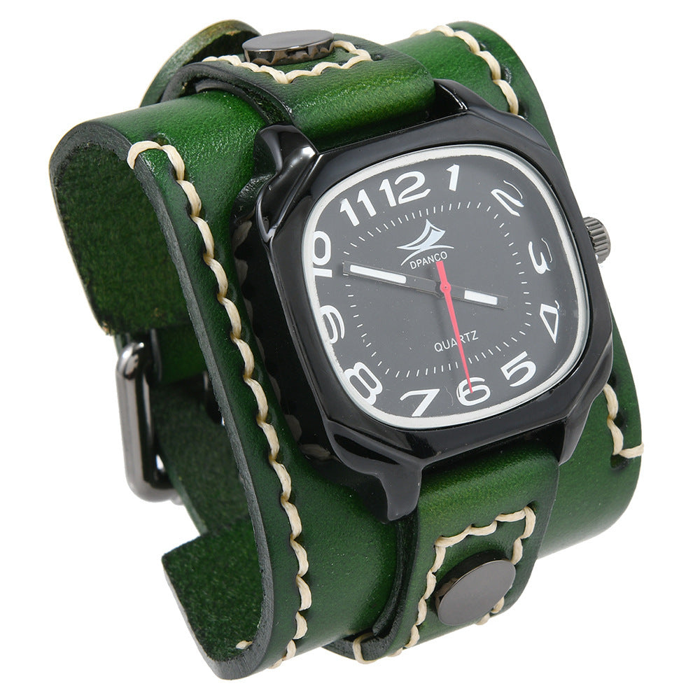 Men's Retro Leather Quartz Watch with Alloy Buckle