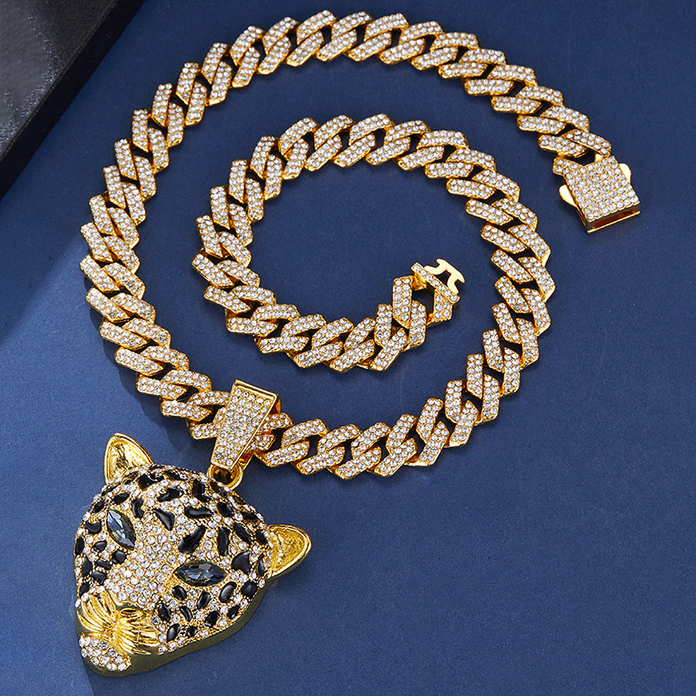 Animal Zinc Alloy Diamond Pendant Cuban Chain Necklace