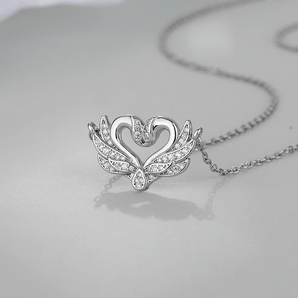 Double Swan Heart-shaped Zircon Necklace