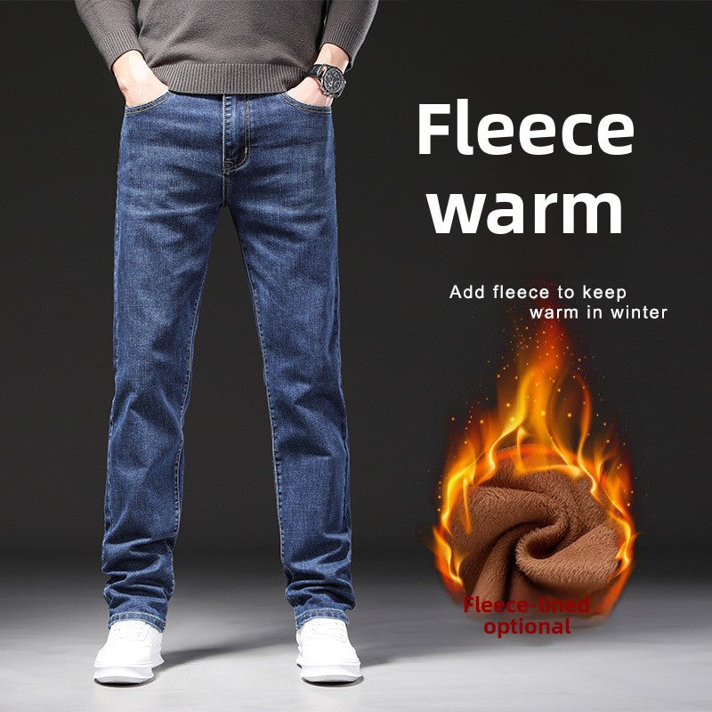 fleece-lined Thickened Jeans Men's Slim-fit