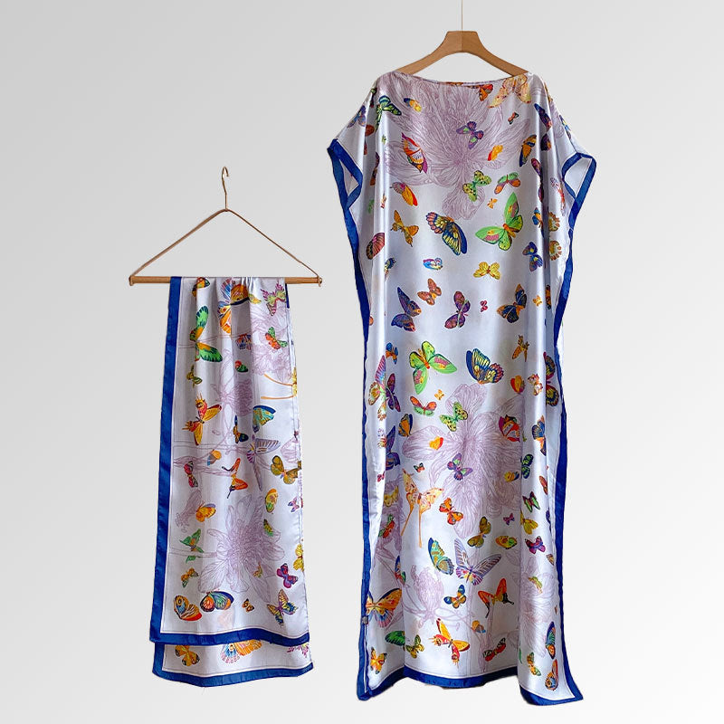 Beach vacation faux silk scarf dress