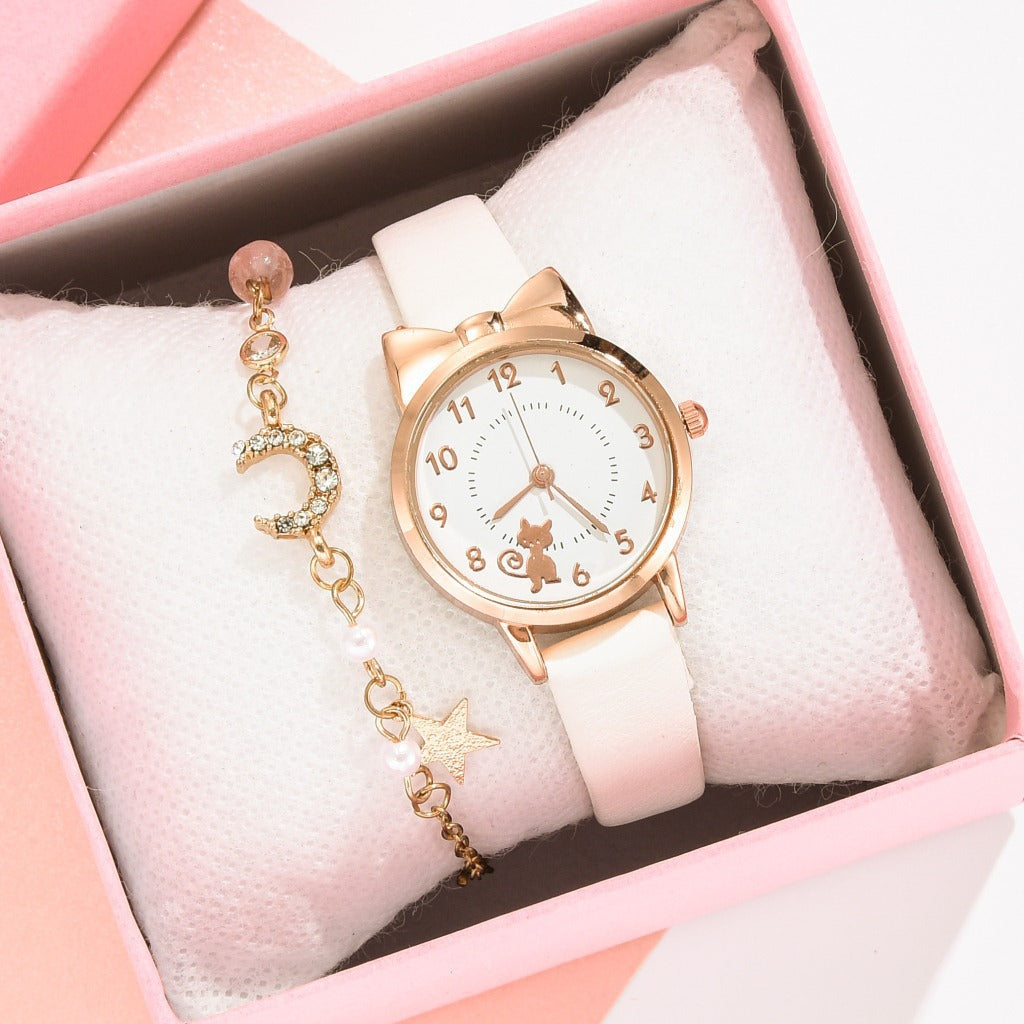 Kids Waterproof Quartz Watch with Bracelet, Cute Girl's Fashion Watch, Korean Style