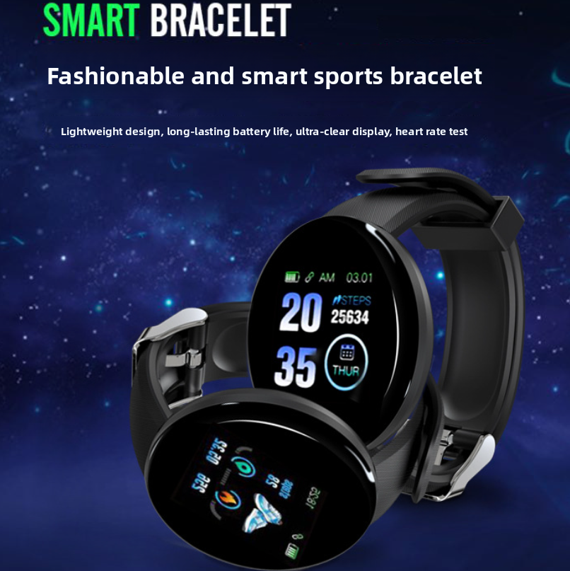 D18 Round Screen Smart Bracelet with Heart Rate Monitor