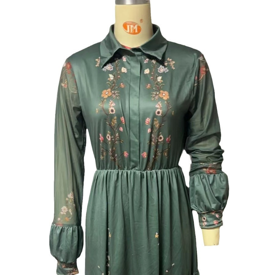 Long-sleeved printed long dress