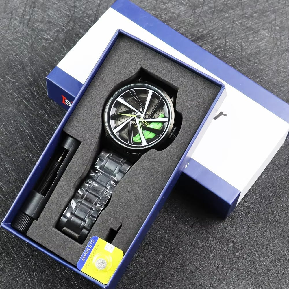 Man's rotating wheel wristwatch