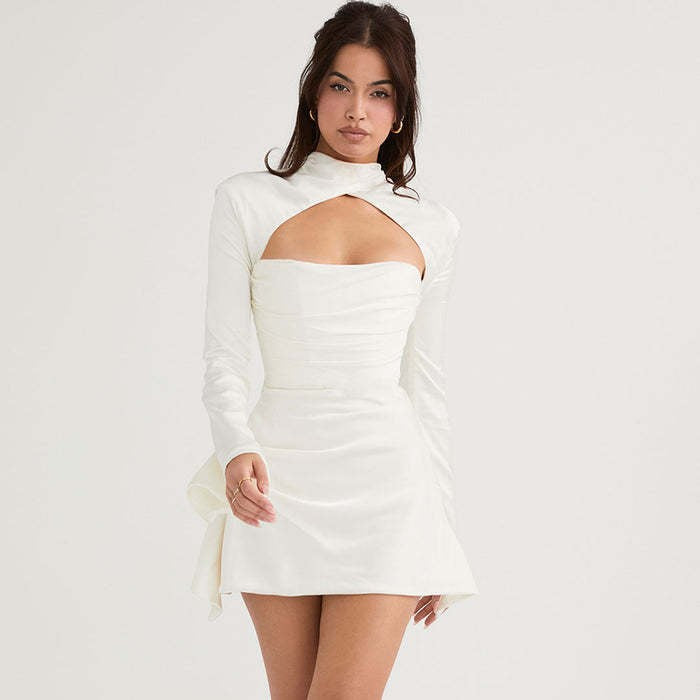 A hollowed-out one-shoulder floral dress
