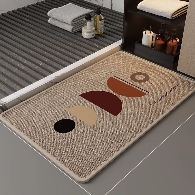Linen floor MATS are placed in the bathroom