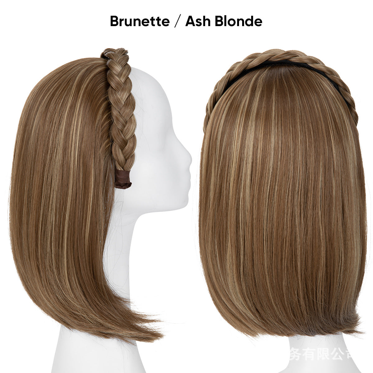 Long Straight Synthetic Hairpiece with Braided Headband High Temperature Fiber Full Volume Half Wig