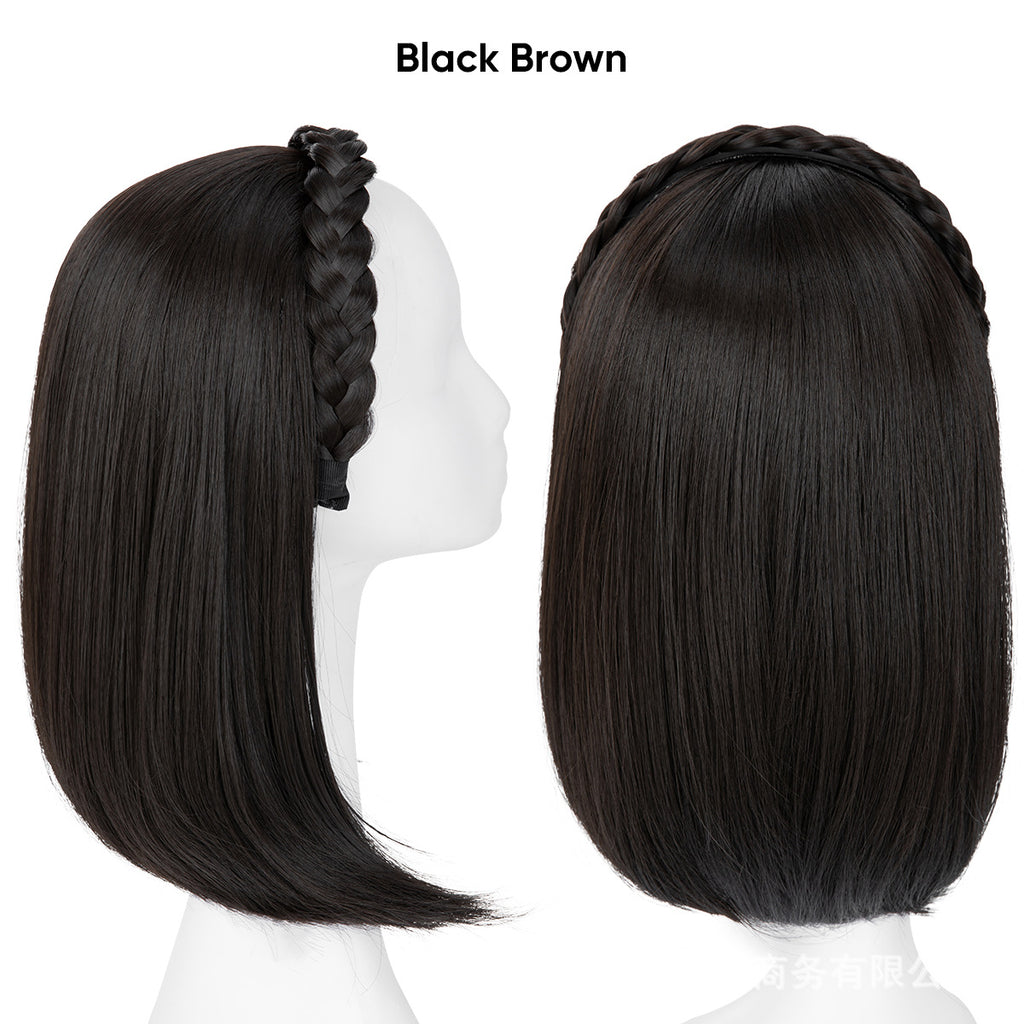Long Straight Synthetic Hairpiece with Braided Headband High Temperature Fiber Full Volume Half Wig