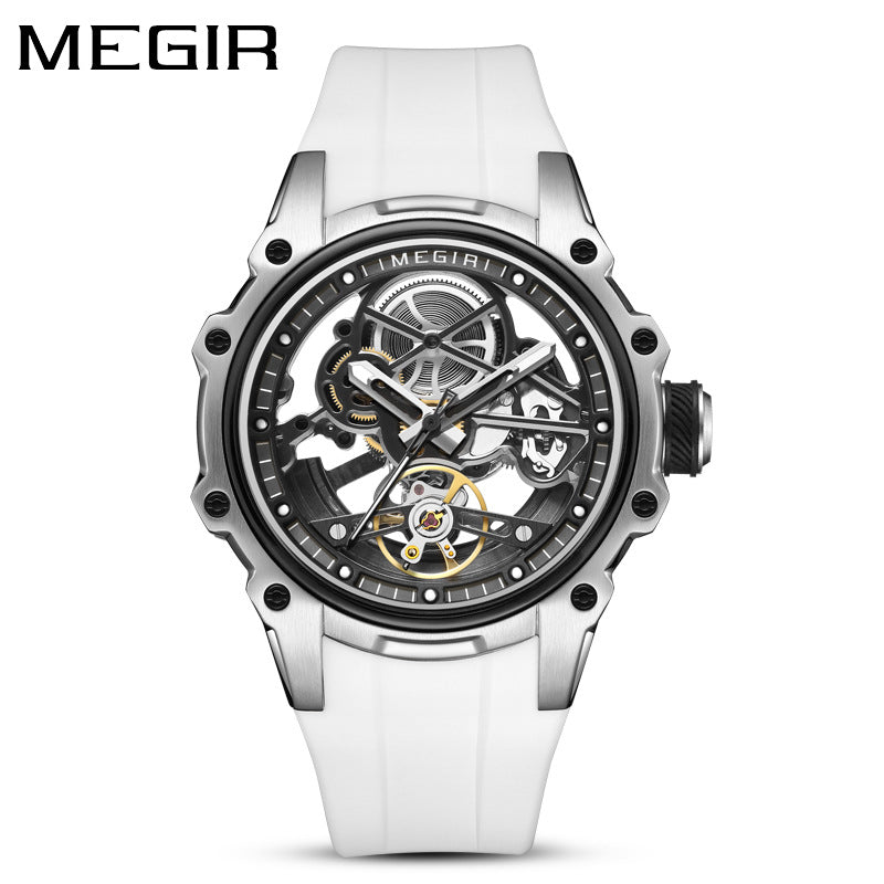 Megir Men's Automatic Mechanical Watch Stainless Steel Case Full Cut-Out Dial