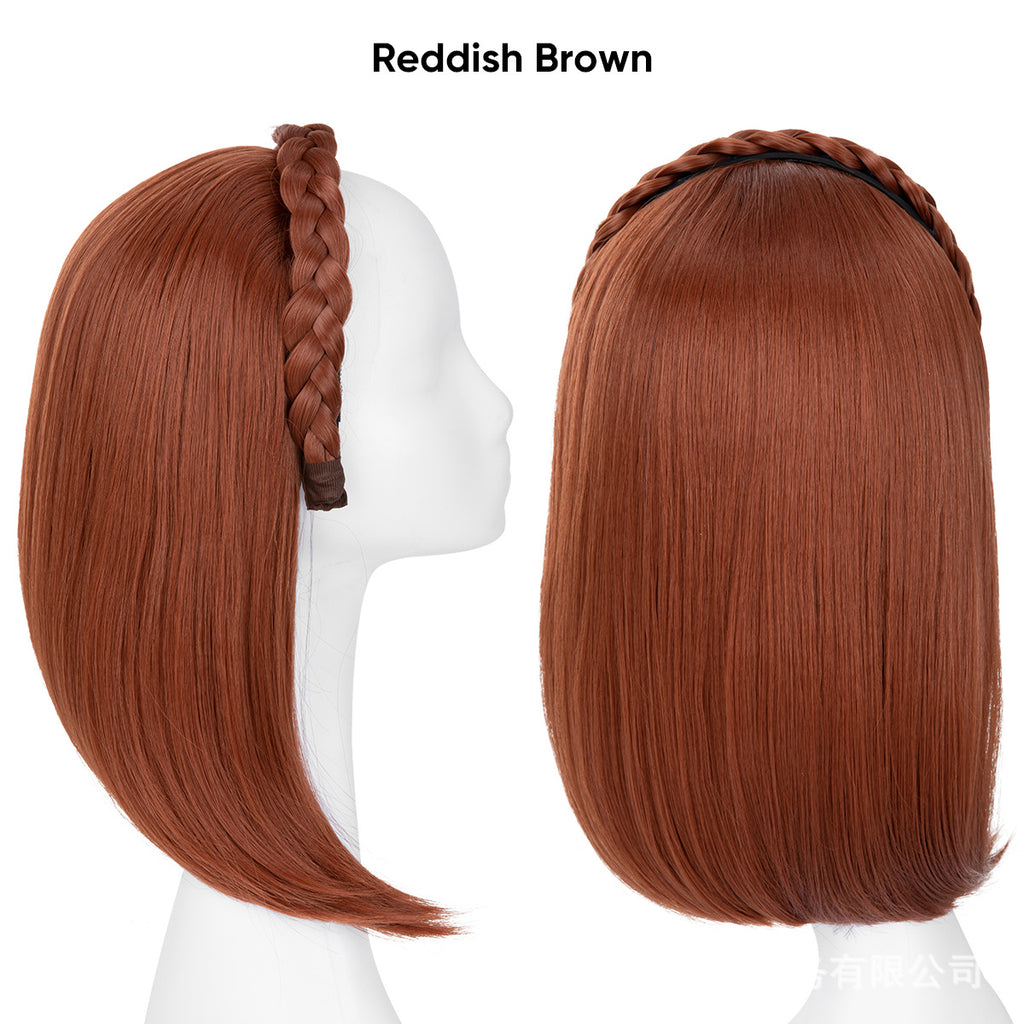 Long Straight Synthetic Hairpiece with Braided Headband High Temperature Fiber Full Volume Half Wig