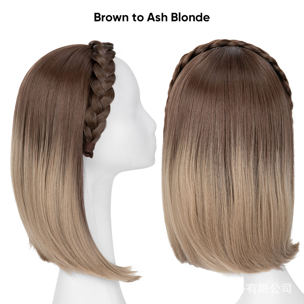 Long Straight Synthetic Hairpiece with Braided Headband High Temperature Fiber Full Volume Half Wig