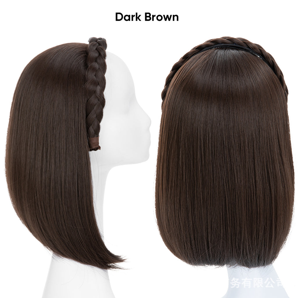 Long Straight Synthetic Hairpiece with Braided Headband High Temperature Fiber Full Volume Half Wig
