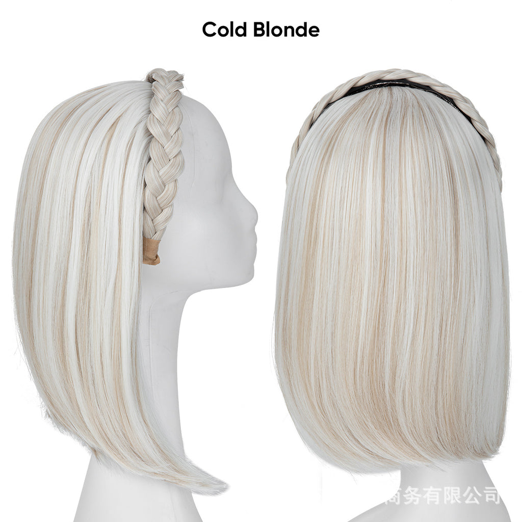 Long Straight Synthetic Hairpiece with Braided Headband High Temperature Fiber Full Volume Half Wig