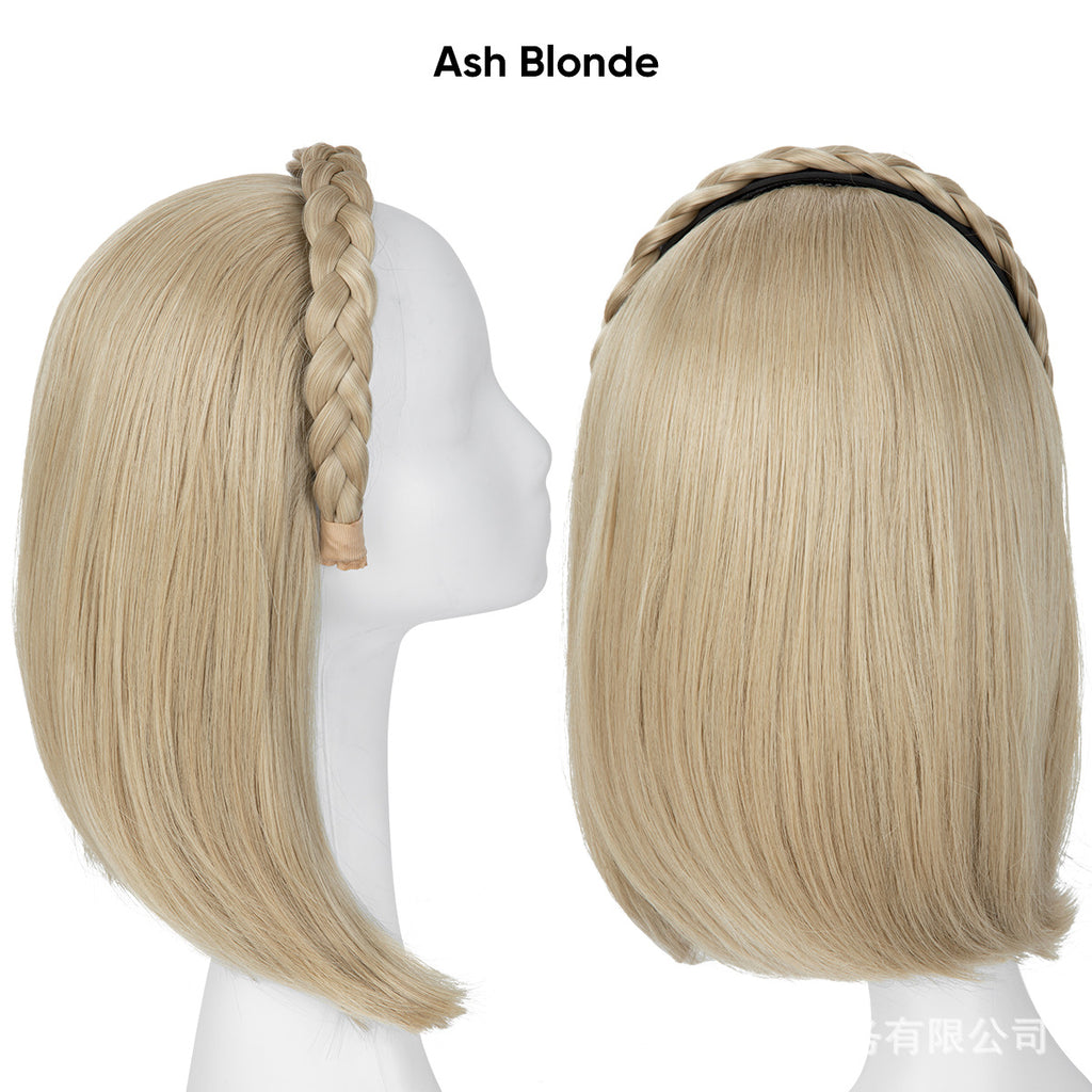 Long Straight Synthetic Hairpiece with Braided Headband High Temperature Fiber Full Volume Half Wig