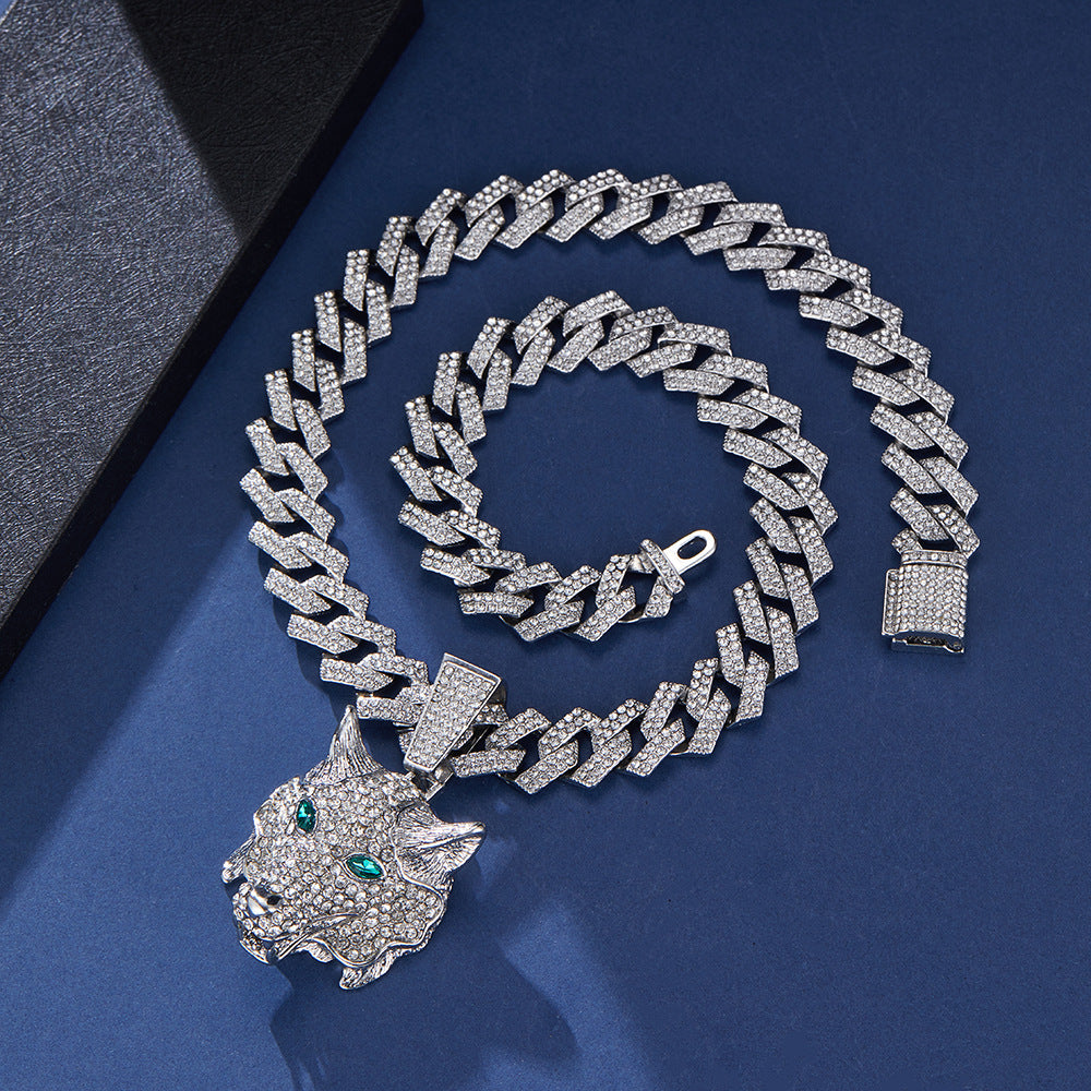 Animal Zinc Alloy Diamond Pendant Cuban Chain Necklace