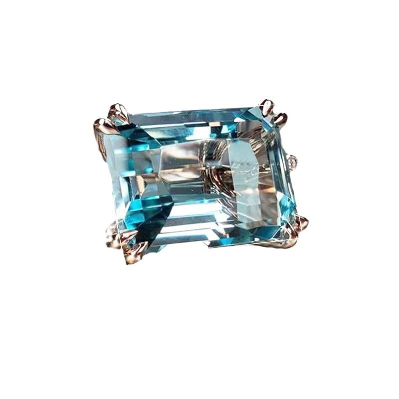 Fashion Blue Sapphire Geometric Ring for Women