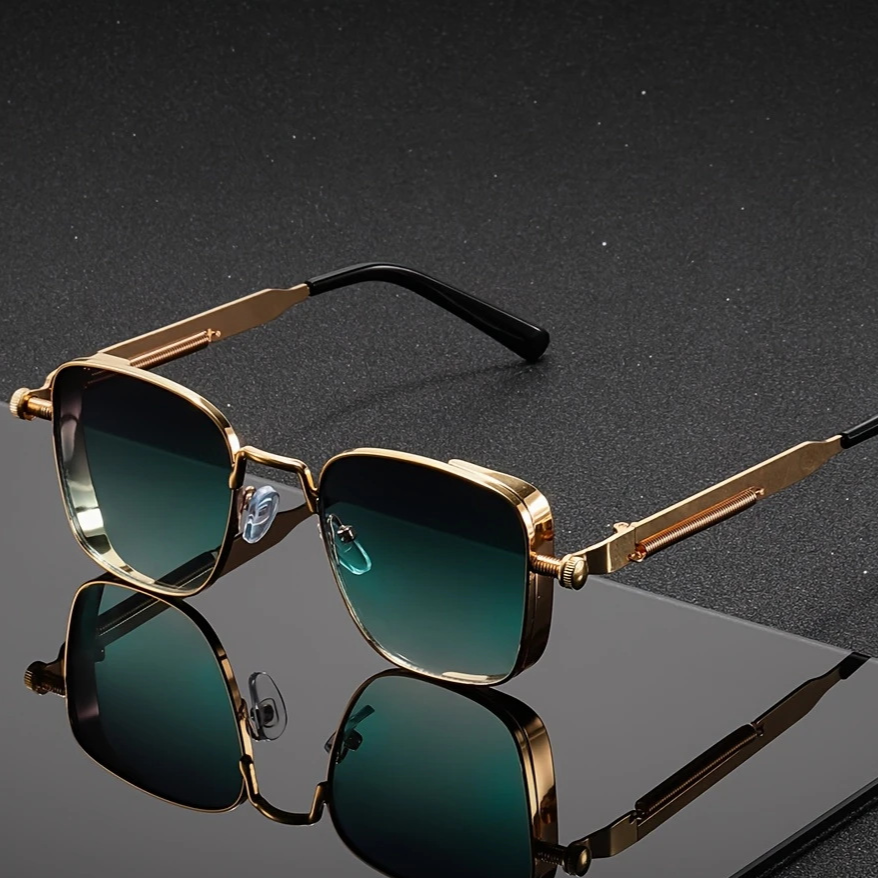 Retro Steampunk Metal Sunglasses Square Frame UV Protection