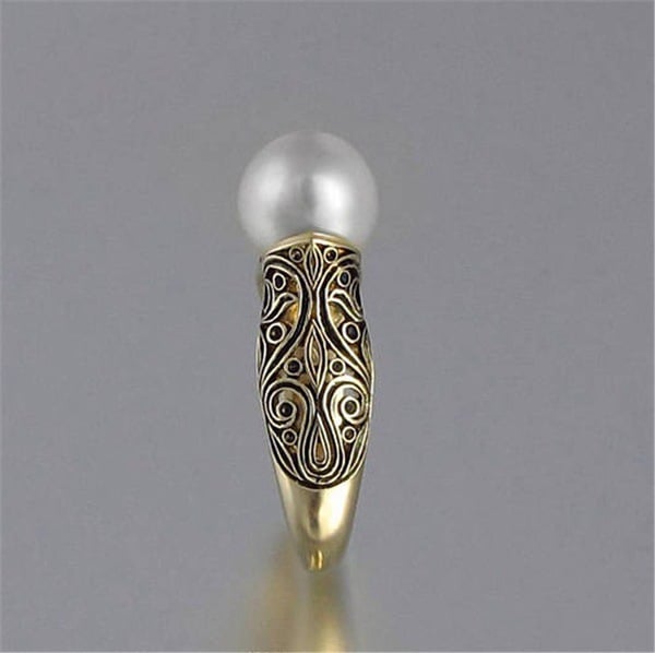 14K Gold-Plated Retro Pearl Ring ? Inlaid Faux ABS Pearl Silver Jewelry