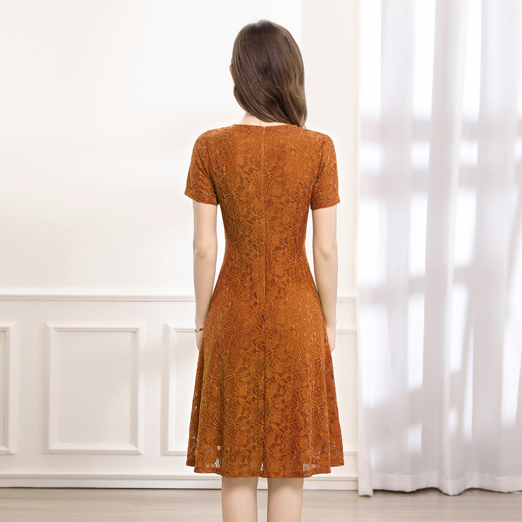 A figure-hugging lace dress