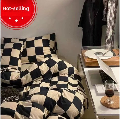 Four-piece Set Nordic Style Wash Cotton Quilt Cover Net-red Bed Sheet Student Dormitory Bedding
