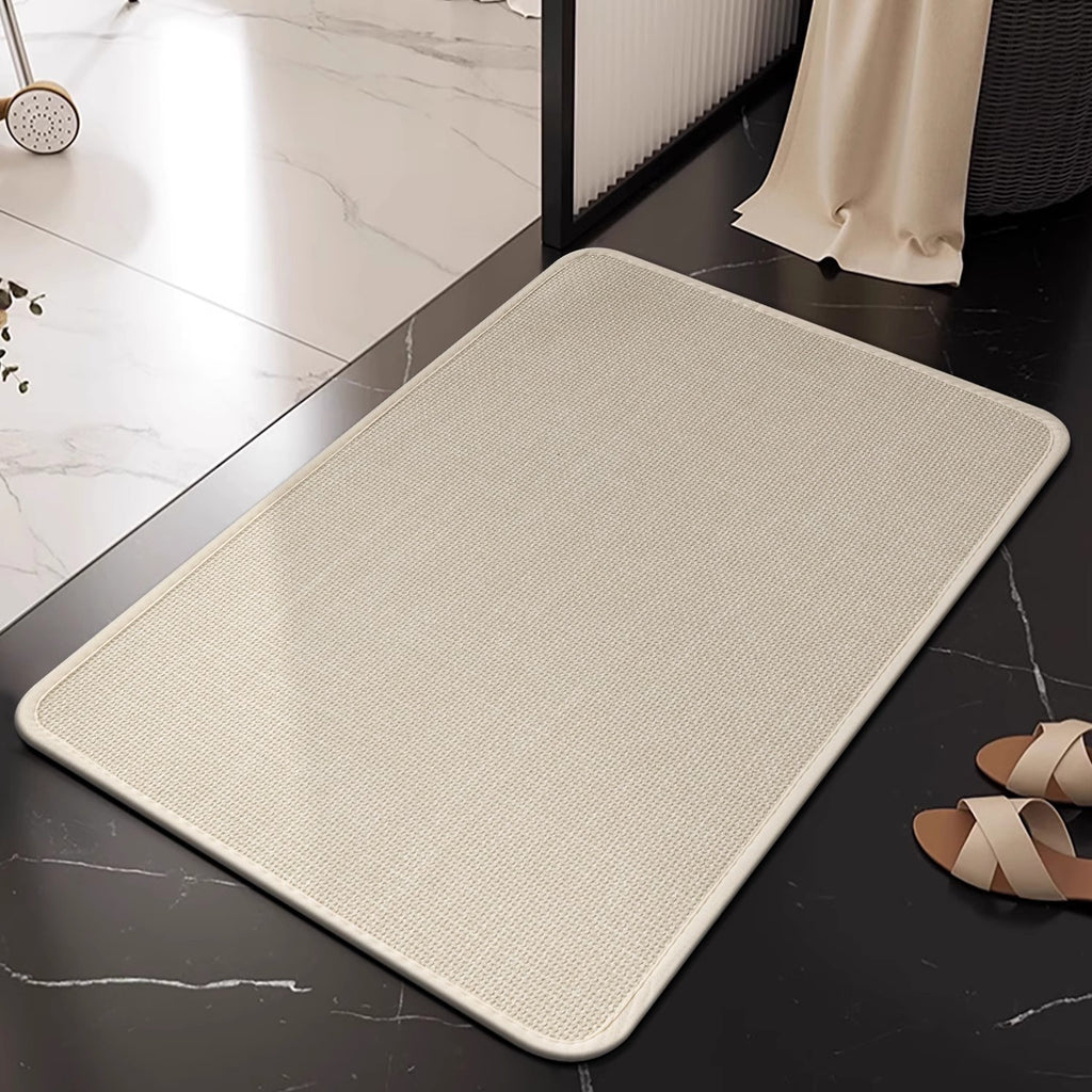 Linen floor MATS are placed in the bathroom