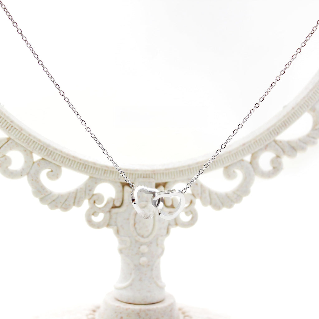 Double Heart Engraved Flip Rotating Necklace with Gift Box