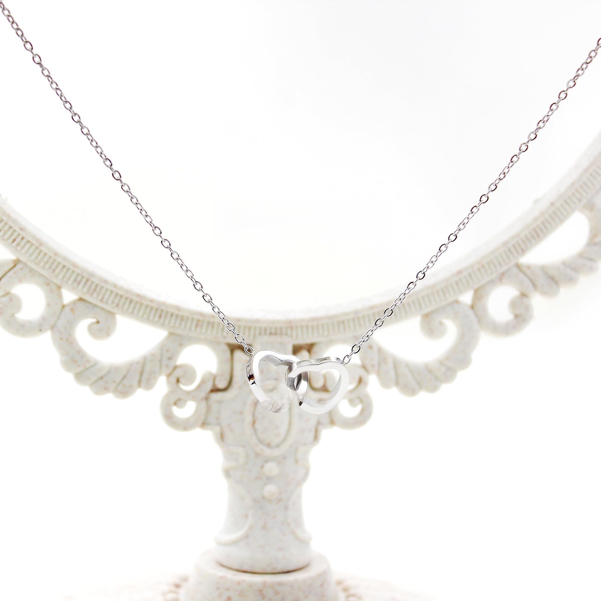 Double Heart Engraved Flip Rotating Necklace with Gift Box