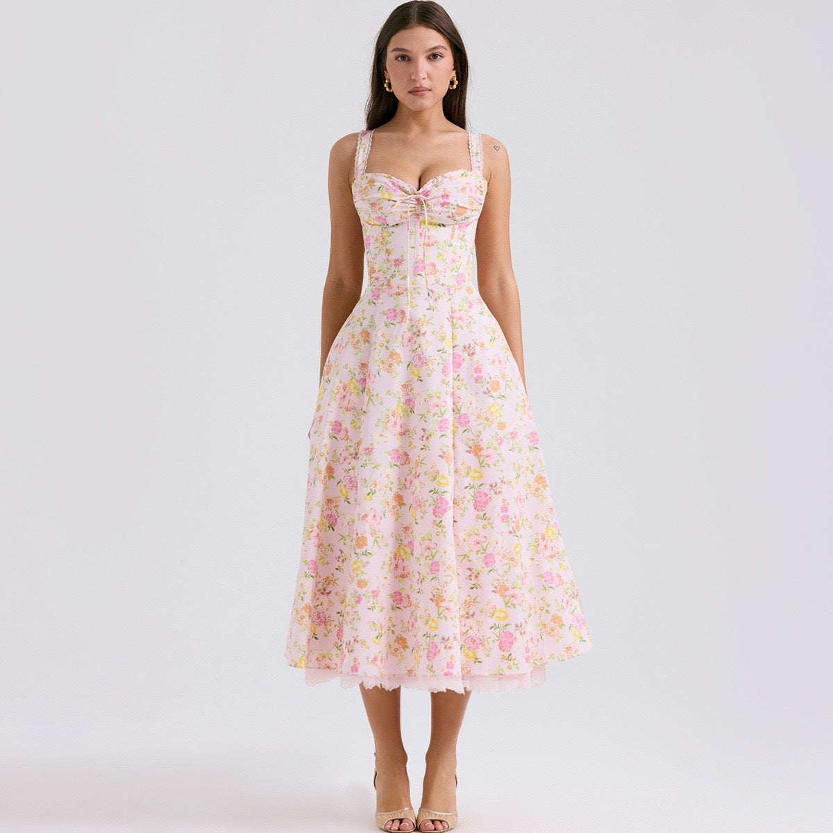 A high-end dress with a large lace hem