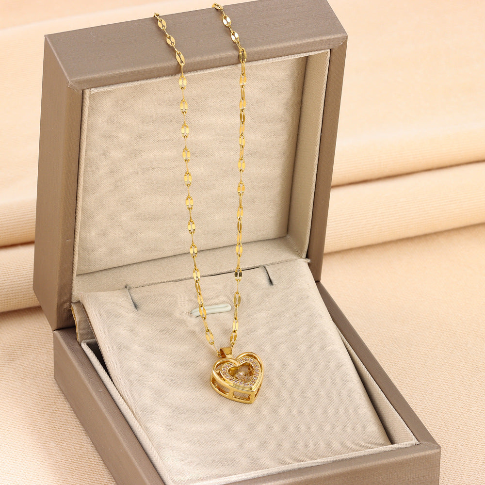 Explosions Korean double smart love pendant titanium steel necklace cross-border explosions stainless steel women's clavicle chain